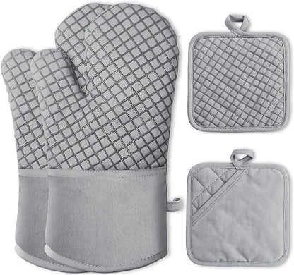 4 Pcs Oven Mitts and Pot Holders, High Heat Resistant 500 Degree Glove by -PlantWateringGlobes-