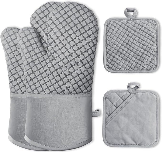 4 Pcs Oven Mitts and Pot Holders, High Heat Resistant 500 Degree Glove by -PlantWateringGlobes-