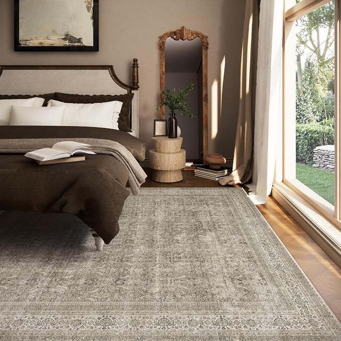 Washable Area Rugs for Living Room: 8x10 Bedroom Rug Boho Vintage Area Rug - Image 3