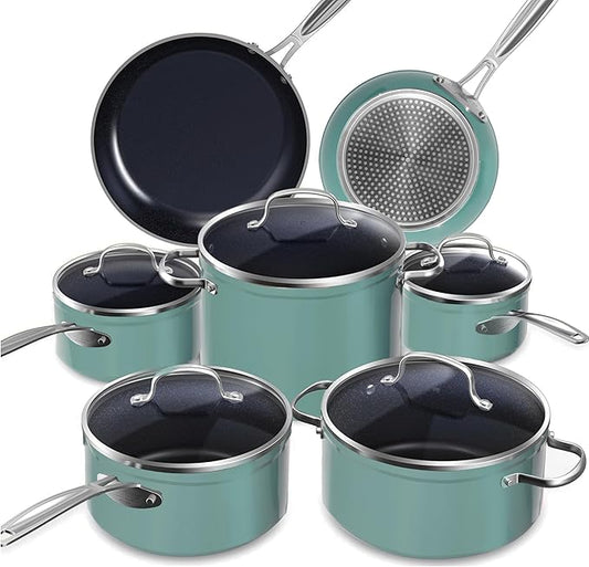 Nuwave Healthy Duralon Blue Ceramic Nonstick Cookware Set, Diamond Infused by NuWave