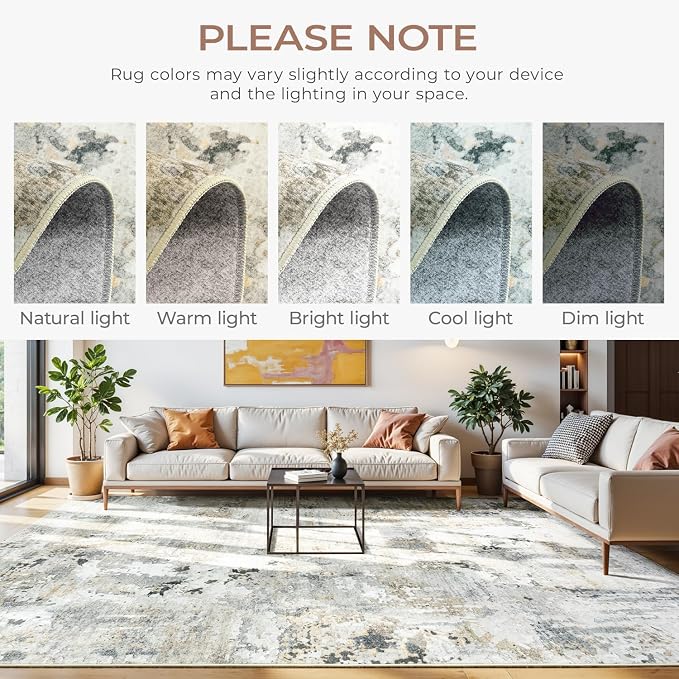 5x7 Area Rugs, Neutral Machine Washable Rugs - Image 3