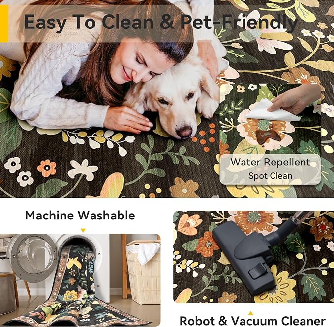 RELEANY Floral 3x5 Area Rugs Washable Print Boho Cute Carpet Non Slip Flower - Image 4