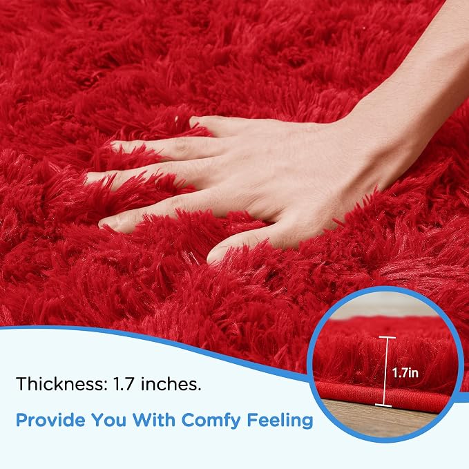 5x7 Red Area Rugs for Living Room, Fluffy Shag Rug for Bedroom Nursery - Image 5