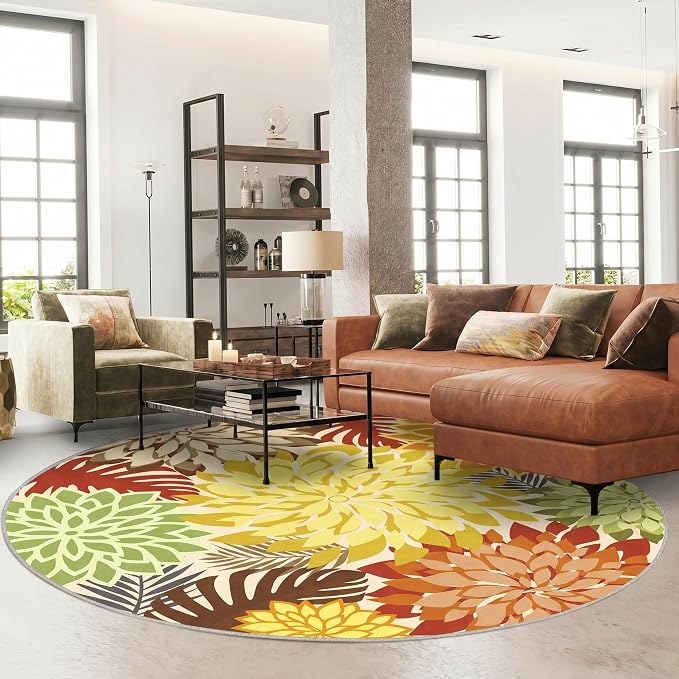 Colorful 6FT Outdoor Round Area Rug Washable Rugs Multicolored Patio Rug - Image 2