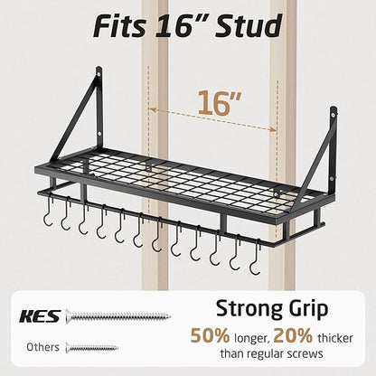 KES 30-Inch Kitchen Pan Pot Rack Wall Mounted Hanging Storage Organizer Wall - Image 6
