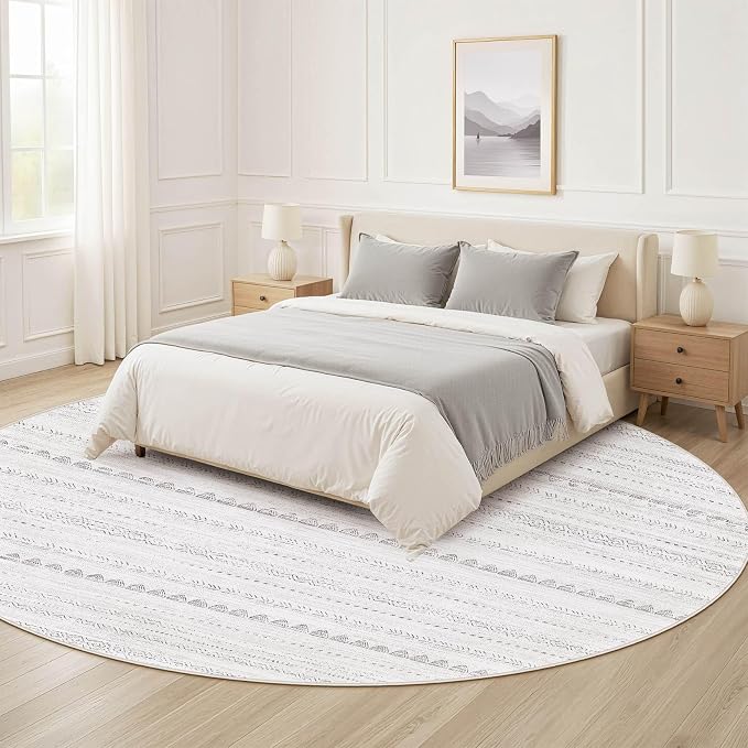 Nakagishi Round Rug Boho Area Rugs: 4x4 Washable Large Circle Neutral Soft - Image 8