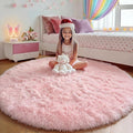 ONASAR Light Pink Fluffy Round Rugs 4ft by ONASAR