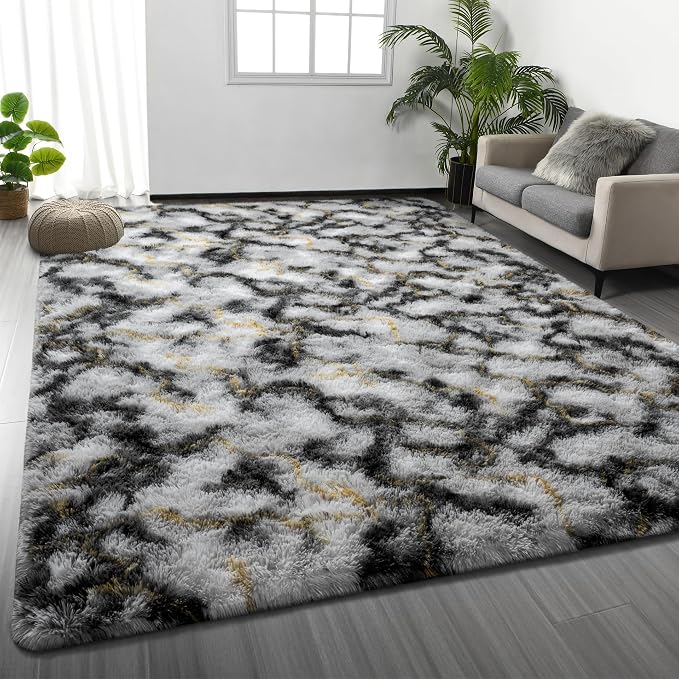 Deerhoo Large Shag Area Rugs 5 x 8, Tie-Dyed Plush Fuzzy Rugs by Deerhoo