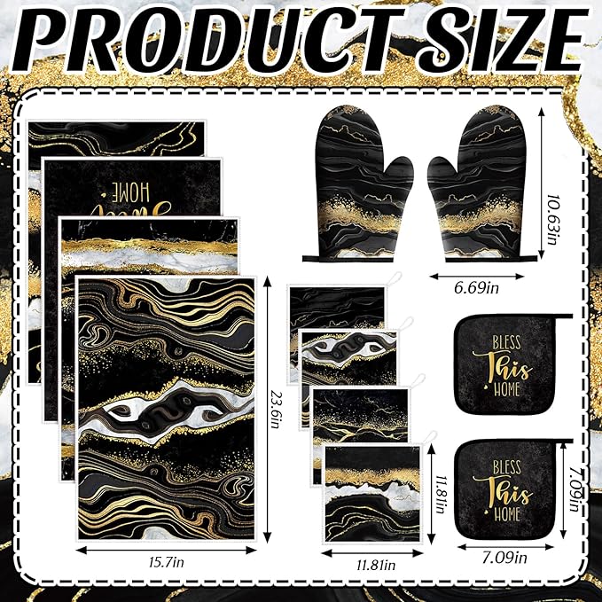 Bencailor 12 Pcs Marble Kitchen Decor and Accessories Sets 4 Black and Gold - Image 3