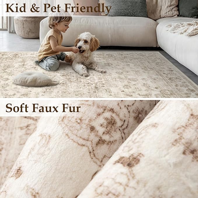 9x12 Neutral Area Rug Beige Vintage Living Room Bedroom Carpet Non-Slip Medium - Image 5