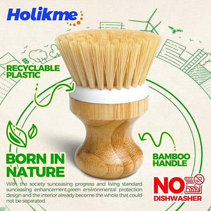 Holikme Bamboo Palm Brush Dish Brushes Vegetable Scrubber Round Natural Scrub - Image 5