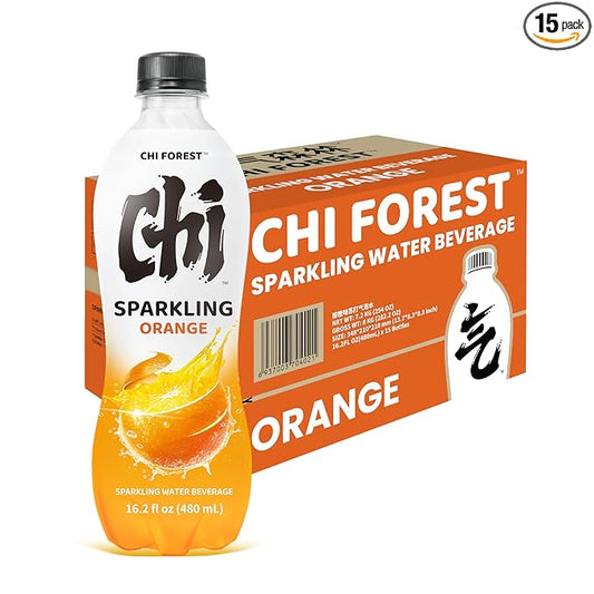 CHI FOREST Flavored Sparkling Water Beverage, Orange, 16.2 fl oz Bottles (pack of 15)