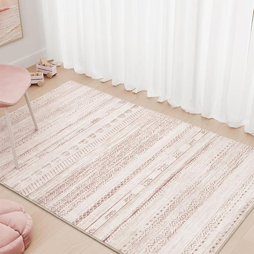 3x5 Pink Area Rug Machine Washable Non Slip Rug Distressed Neutral Moroccan by Tchdio