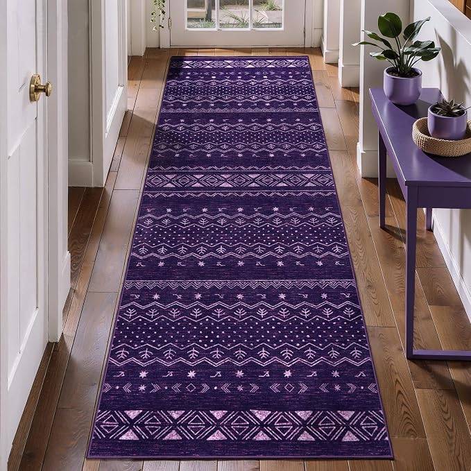 SERISSA 2x5 Kitchen Runner Rug, Washable Non-Slip Purple and White Boho Rug - Image 2