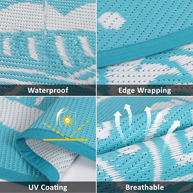 Pauwer Waterproof Outdoor Rug 8x10, Reversible Plastic Straw Patio Camping Rug - Image 3
