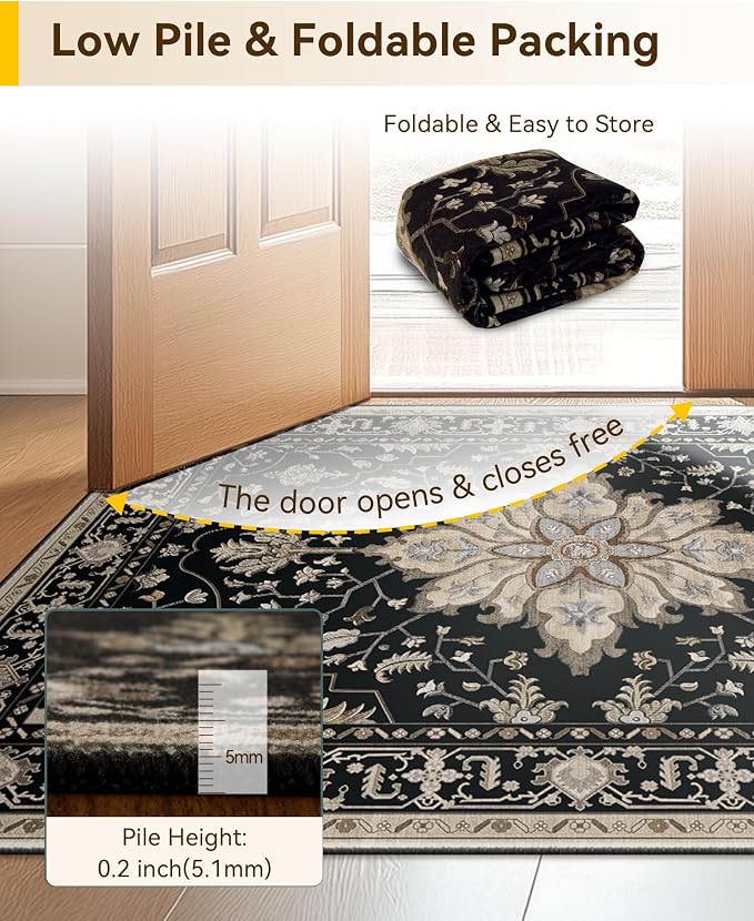 RELEANY Area Rugs Runner 2'6"x12' Washable Non-Slip, Floral Vintage Distress - Image 4
