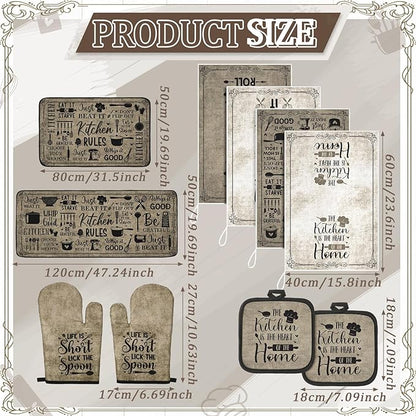 Fourluoo 10 Pcs Attractive Style Kitchen Dish Towels Rugs Oven Mitts and Pot - Image 3