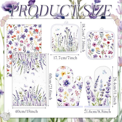 Spring Lavender Oven Mitts and Pot Holders Kitchen Dish Towels Set Purple - Image 3