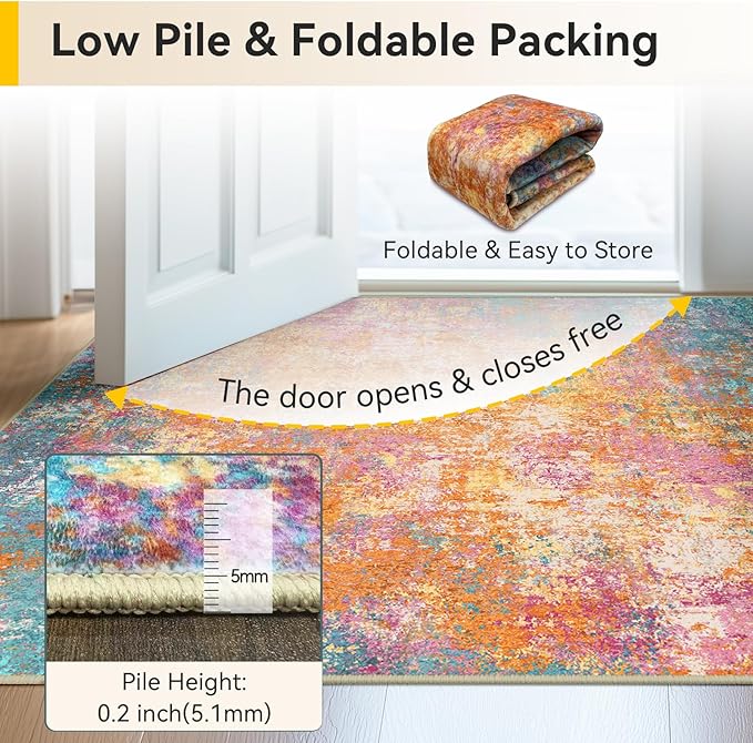 RELEANY Washable Area Rugs 4'x6' Non-Slip Modern Abstract Soft - Image 9