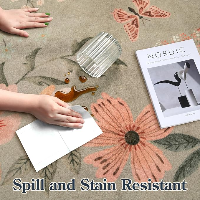 Lahome Floral Machine Washable Rug, 3x5 Rug Non Slip Soft Bedroom Rugs - Image 6