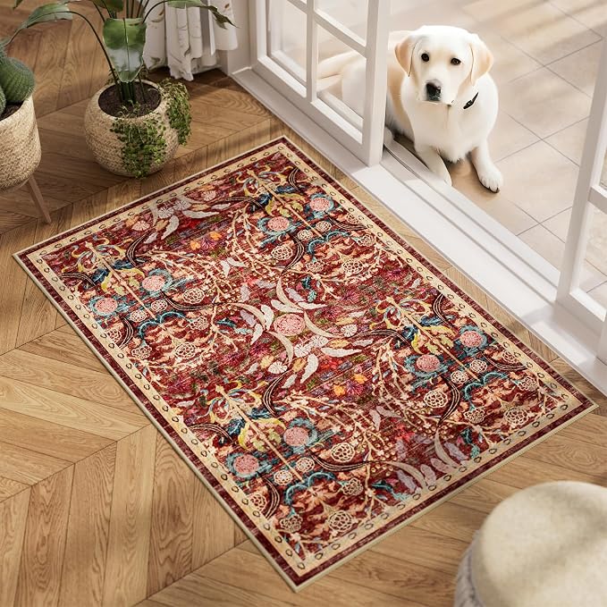 AMTOVO 2x3 Washable Indoor Welcome Door Mat, Vintage Boho Floral Distressed - Image 2