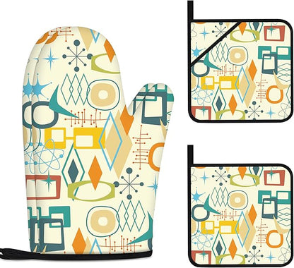 Mid Century Modern Oven Mitts and Pot Holders Sets Washable Oven Gloves Heat by Kupenya