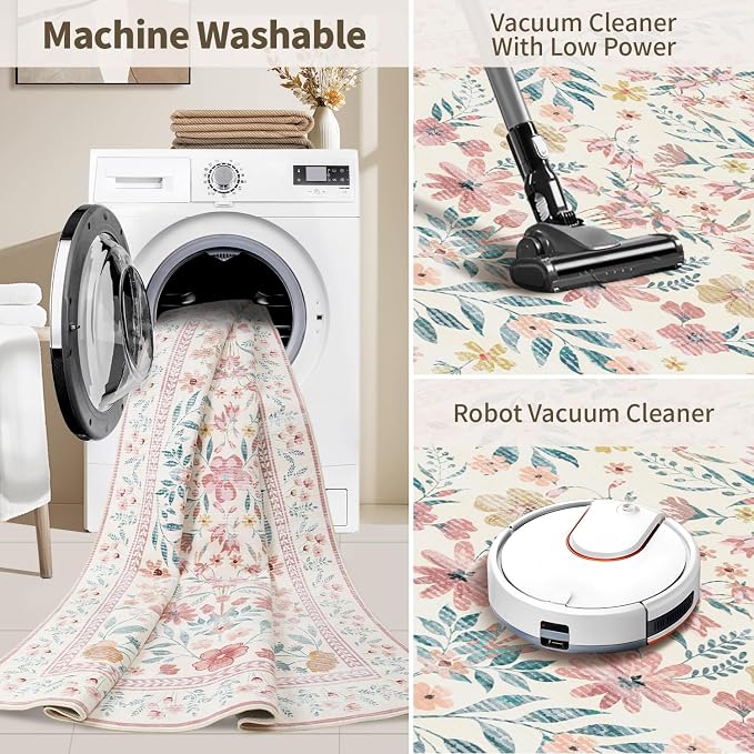 Rugxara 3x5 Rug for Entryway Bedroom, Floral Vintage Retro Boho Throw Rug - Image 5