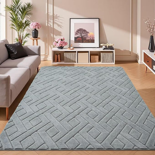 3x5 Grey Washable Area Rug for Bedroom, Modern Geometric Shag Non-Slip Living - Image 2