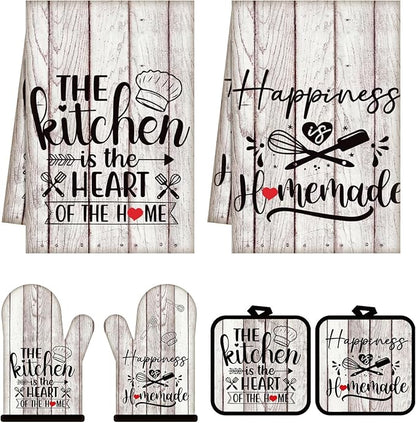 Sratte 6 Pcs Kitchen Decor Accessories Set Farmhouse Towels Pot Holders Oven by Sratte