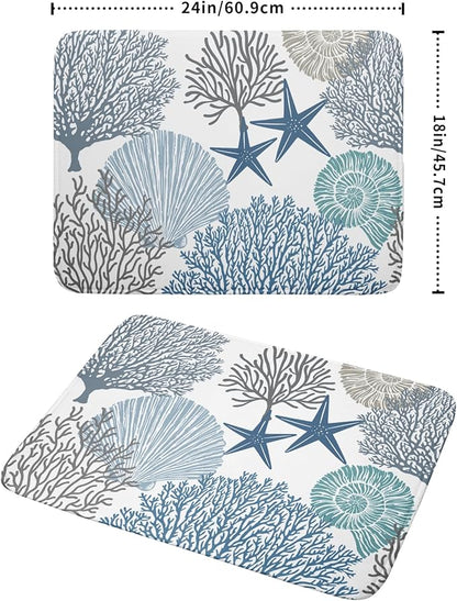 Blue Coral Dish Drying Mat 18x24 Inch Absorbent Reversible Summer Beach Drying - Image 2