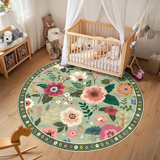 RELEANY Floral 8ft Area Rugs Washable Print Boho Cute Carpet Non Slip Flower - Image 9