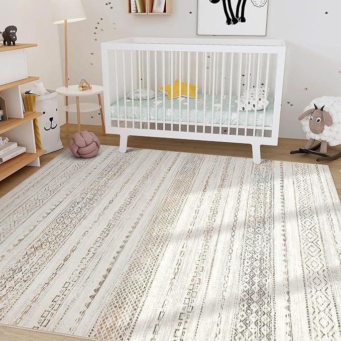 Nakagishi 5x7 Area Rugs Living Room: Washable Boho Large Neutral Soft Rug - Image 8