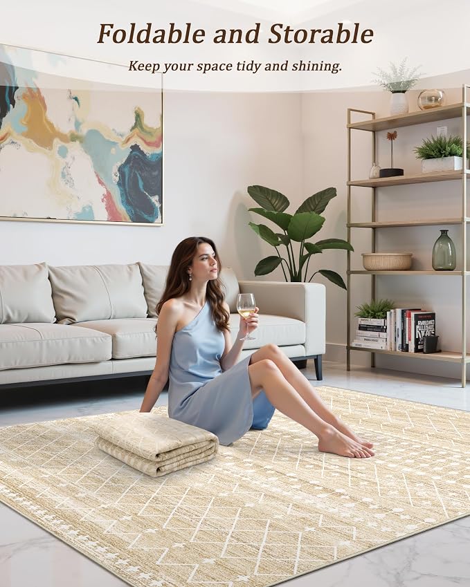 Miukiki 6x9 Area Rug for Living Room Moroccan Washable Rugs Non Slip Indoor - Image 5