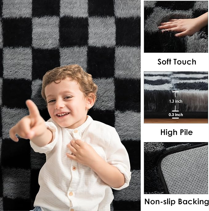 KICMOR 6x9 Area Rugs for Living Room, Large Fluffy Soft Black and Grey - Image 2