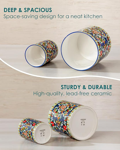 vancasso SIMI Utensil Holder, 7.3"+5.5" Porcelain Kitchen Utensil Holder - Image 7