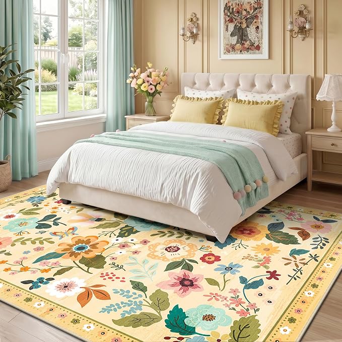 RELEANY Floral 8x10 Area Rugs Washable Print Boho Cute Carpet Non Slip Flower - Image 8