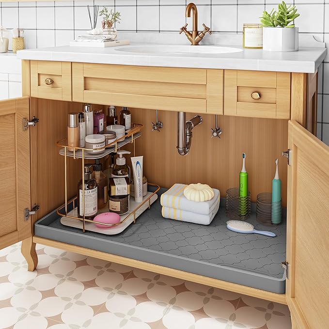 Jin&Bao Waterproof Under Sink Mat 28" x 19", Thick Silicone Mat Cabinet - Image 5