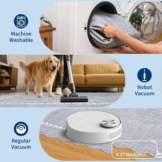 GarveeHome Scalloped Bow Rug for Living Room, Solid Grey Rug for Dorm, Washable - Image 6
