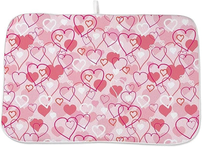 Valentines Day Dish Drying Mat 18 x 24 inch Pink Love Hearts Decorative Drying by AEIOAE