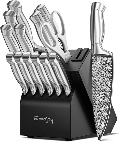 Knife Set, Emojoy 15 Pieces Kitchen Knife Block Set by EMOJOY