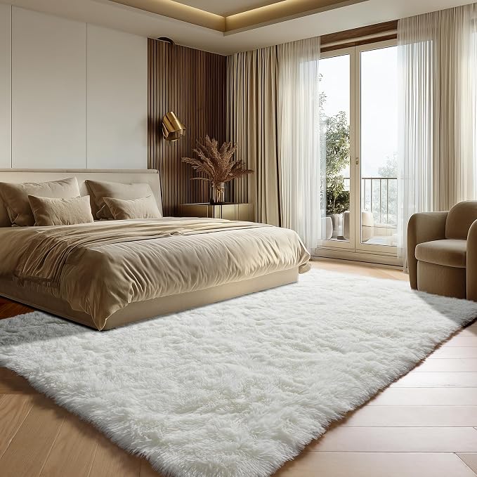 ONASAR Cream White Rugs for Living Room Bedroom, 5x8 Fluffy Bedside Area Rug - Image 5