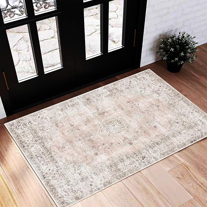 CHAMPLANT Washable Area Rug 2'x3' Door Mat Vintage Distressed Doormat Indoor by CHAMPLANT