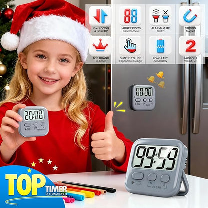Antonki 2 Pack Digital Timer for Kids, Magnetic Countdown Kitchen Timers for - Image 3