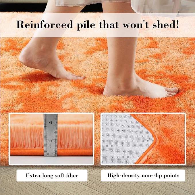 Mottling Orange Fluffy Rug Shag Area Rug, 8x10 Area Rugs - Image 4