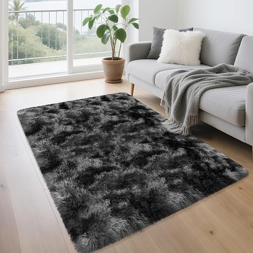 3x5 Dark Grey and Black Shaggy Rug by TENNOLA