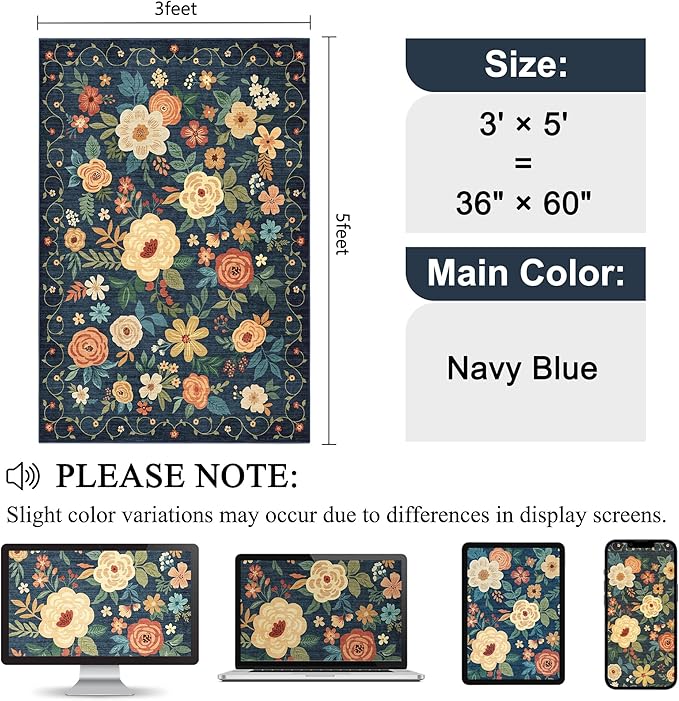 DUKINO 3x5 Area Rug, Floral Rugs - Image 2