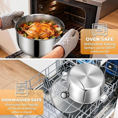 Tri-Ply Stainless Steel Stock Pot, 12 Quart Heavy Duty Induction Cooking Pot - Image 9