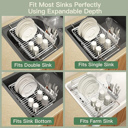 MAJALiS Dish Drying Rack Over The Sink, Expandable Stainless Steel Dish Drainer - Image 4