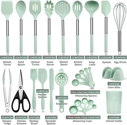 QMVESS Silicone Cooking Utensils Set, 446°F Heat Resistant Spatula, Spoons Set - Image 3