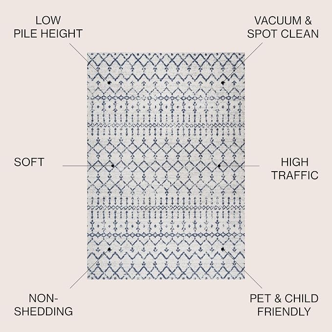 JONATHAN Y Boho Vintage Diamond Cream/Navy Indoor Area Rug 9X12 ft, Moroccan - Image 2